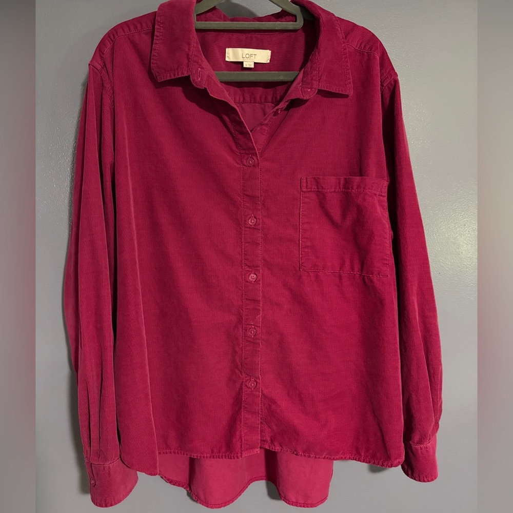 LOFT Corduroy Button-Up Shirt in Berry